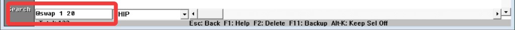 The @swap command typed into the Browse command line