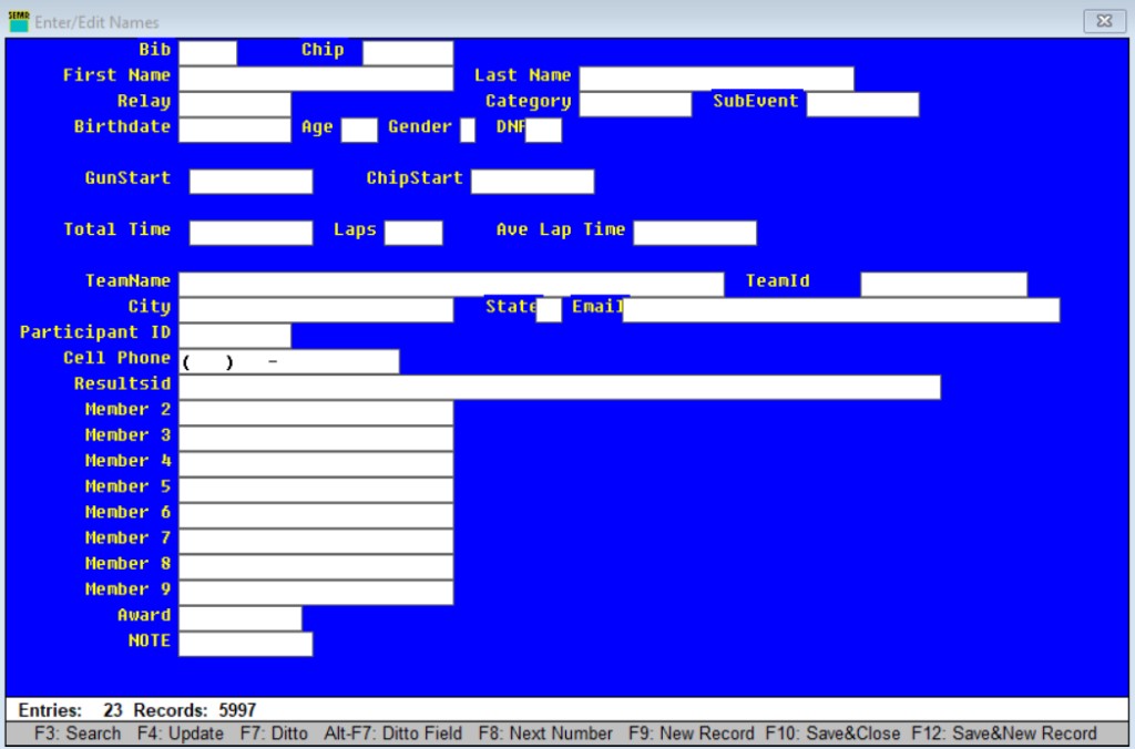 The Enter/Edit Names screen