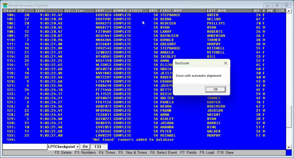 Automatic alignment complete dialog