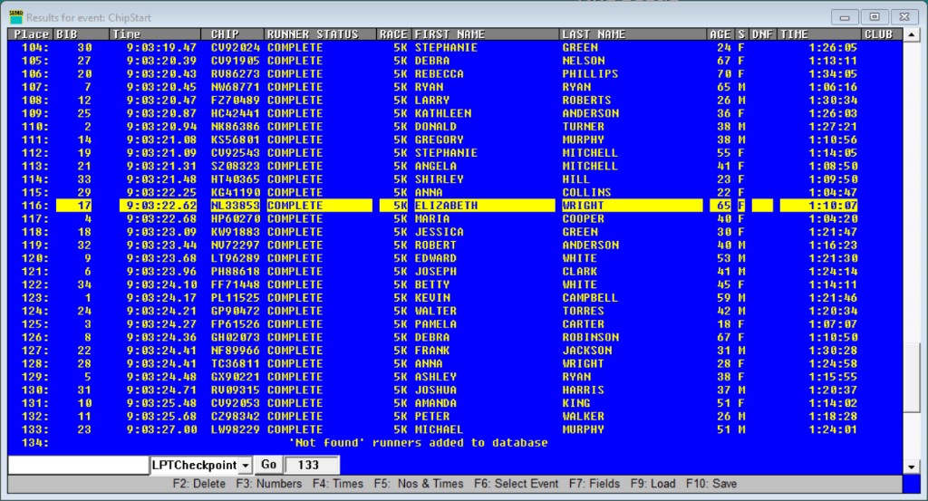 Results screen before pressing F6