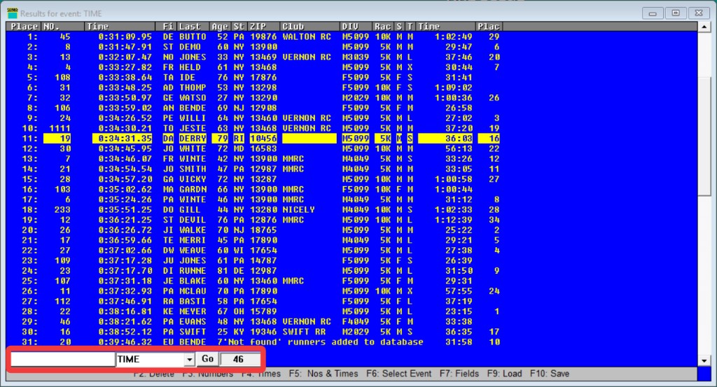 Enter/Edit Results screen