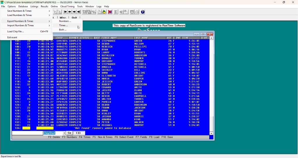File > Export Numbers and Times menu