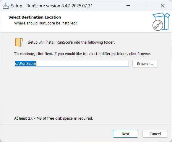 Choose where to install RunScore