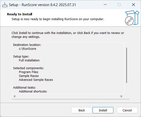 Summary screen before installation