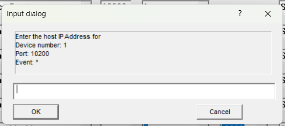 Input dialog prompting for the host IP address of the iPico or ChipTiming device