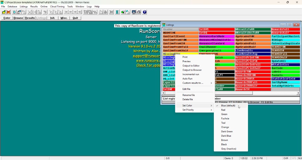 Right-click context menu with Set Color submenu expanded