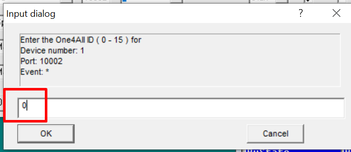 Input dialog prompting for the One4All ID, 0 to 15