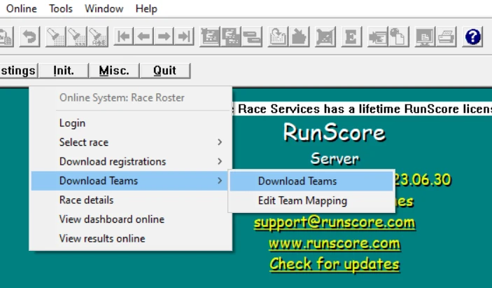 Download Teams from the Race Roster online menu