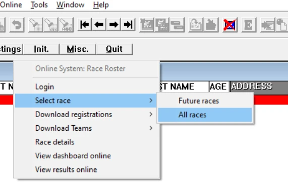 Select race — Future races or All races