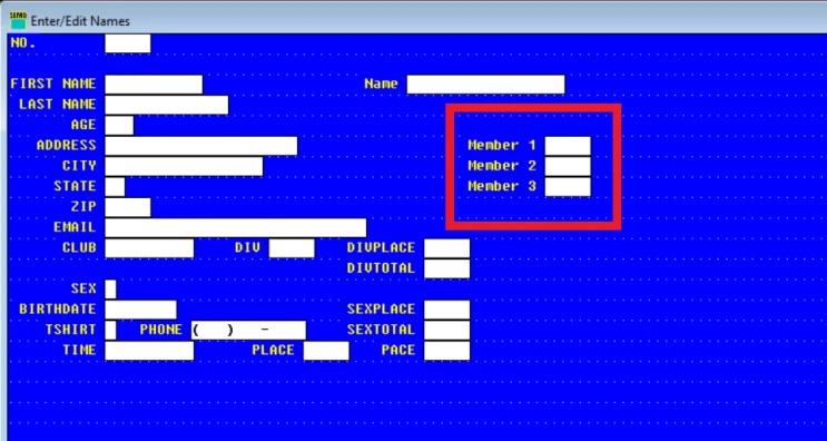 Enter/Edit Names — team member fields (Member 1, Member 2, Member 3)