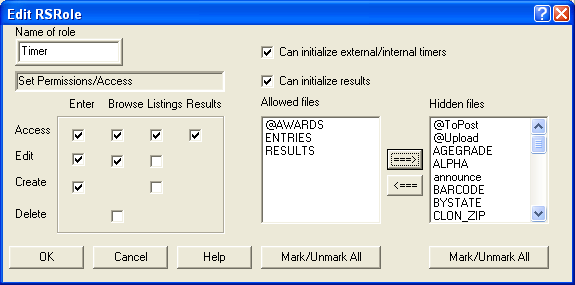 Timer role — most permissions except creating/editing listings and deleting from Browse